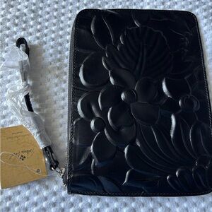 Patricia Nash Black Floral Embossed Wristlet